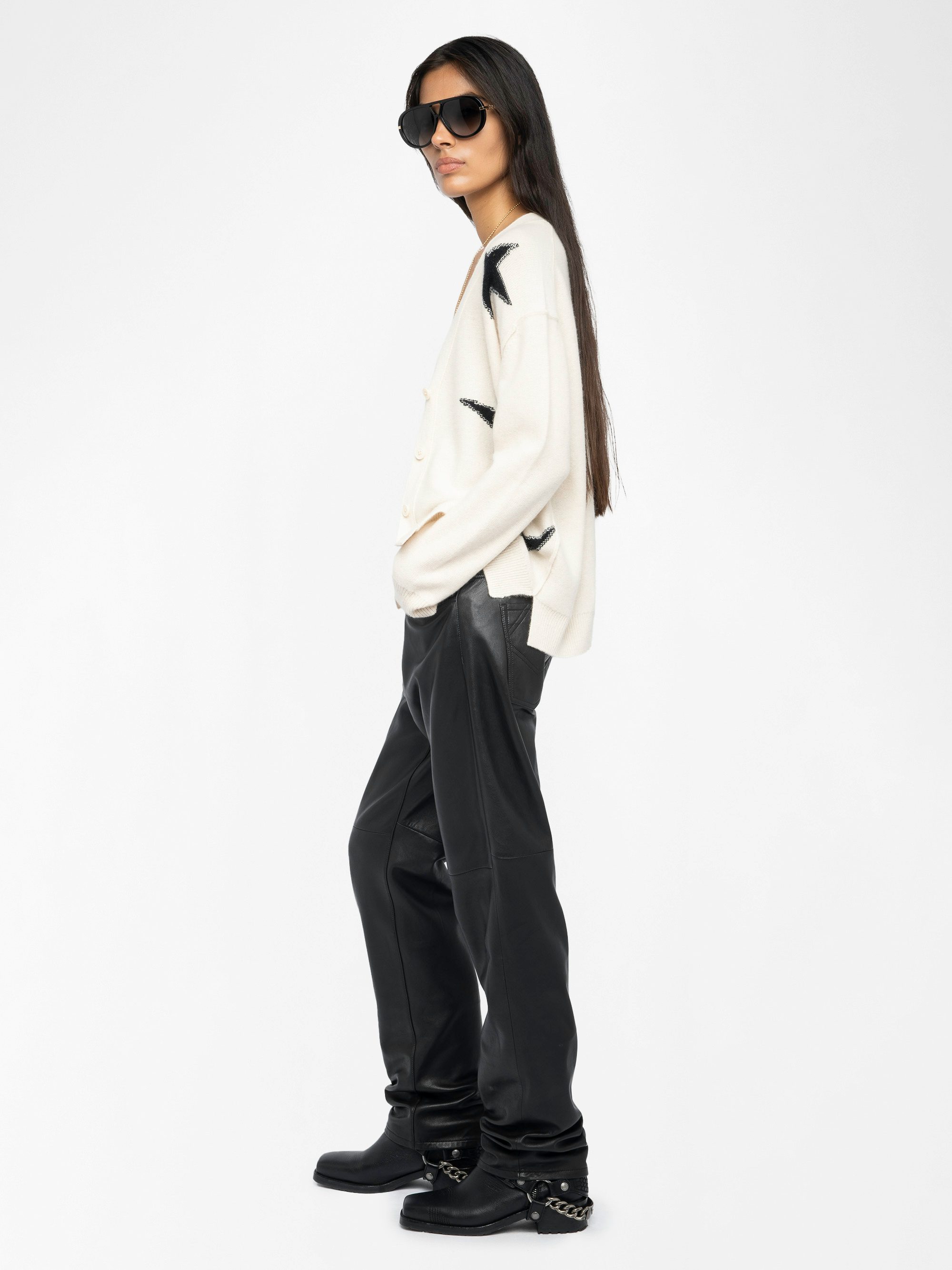 Mirkaz 100% Cashmere Cardigan - V-neck buttoned cardigan with used effect stars.